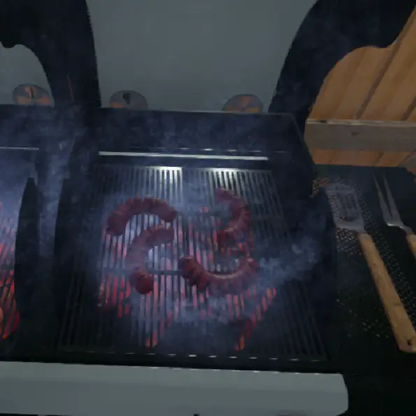 VR Therapie Sucht - BBQ Szenario, Wurst am Grill