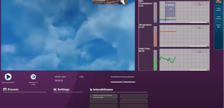 Screenshot der Therapeuten Ansich der VR Coach Software - Biofeedback & VR Therapie