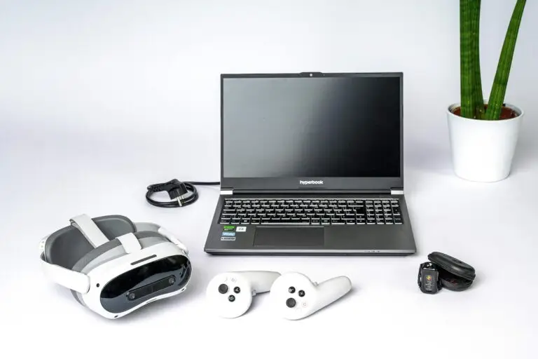 VR Headset mit Controller, Laptop, Biofeedback Sensor, VR Coach smartsystem Flexibles System