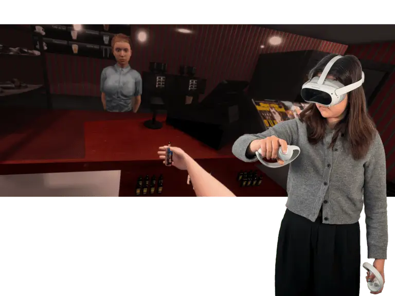 Tankstelle Szenario, VR Therapie mit VR Coach smartsystem für Sucht, Vodkaflasche an der Kasse