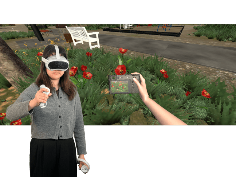 Park Szenario, VR Therapie mit VR Coach smartsystem für Depression, Blumen fotografieren mit Effekt