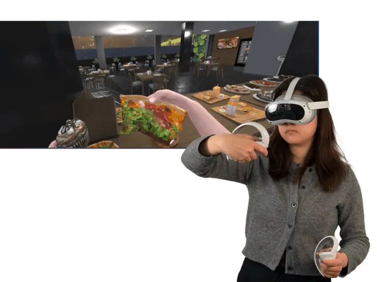 Essstörungen Szenario, VR Therapie mit VR Coach smartsystem, Pizza und Muffin, kalorienreichespeisen
