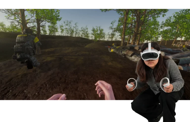 Drohnenszenario PTBS, VR Therapie mit VR Coach smartsystem, militärische Drohne aus Bodenperspektive, VR Therapie bei PTBS mit VR Coach smartsystem