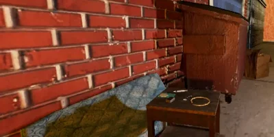 VR Therapie bei Suchtpatienten - VR Szenario Hinterhof: Tisch mit Drogenutensilien